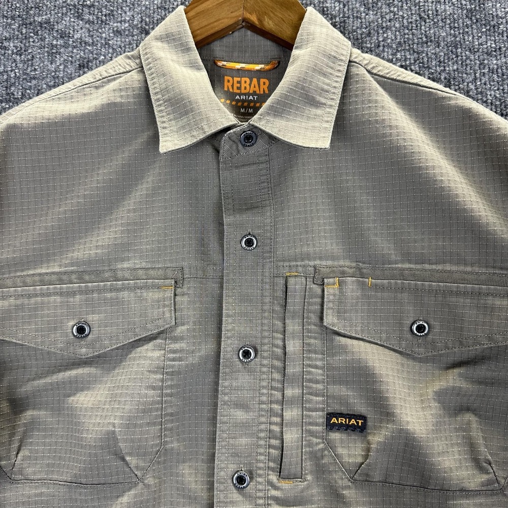 Ariat Rebar Shirt Mens Medium Brown Ripstop Long Sleeve Button Workwear Rugged - Picture 2 of 16